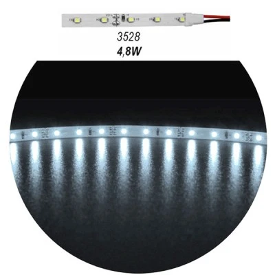 Led ταινία 5m 4.8W/m 12VDC ψυχρό λευκό φως IP20 μη στεγανή αυτοκόλλητη 60LED3528/m