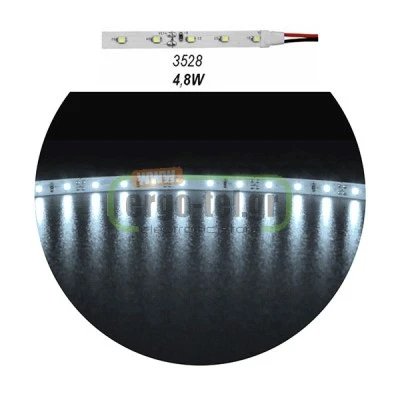 Led ταινία 5m 4.8W/m 12VDC ψυχρό λευκό φως IP20 μη στεγανή αυτοκόλλητη 60LED3528/m