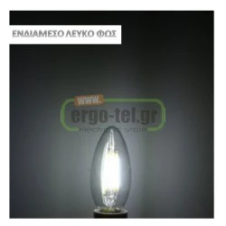 Λάμπα led filament κερί Ε14 4W 230V ντιμαριζόμενη 4000k ενδιάμεσο λευκό φως 410 lumen 30000h