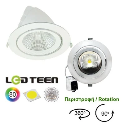 Led φωτιστικό χωνευτό κινητό 30W 230V 4000k ενδιάμεσο λευκό φως 2480lm δέσμης 60°