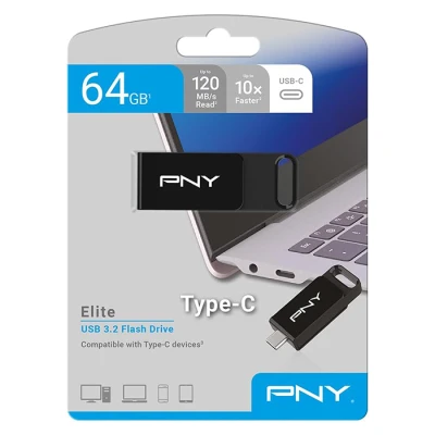 USB 3.2 stick PNY Type-C 64GB μαύρο με συρόμενο σχεδιασμό χωρίς καπάκι USB 3.2 stick PNY Type-C 64GB μαύρο με συρόμενο σχεδιασμό χωρίς καπάκι