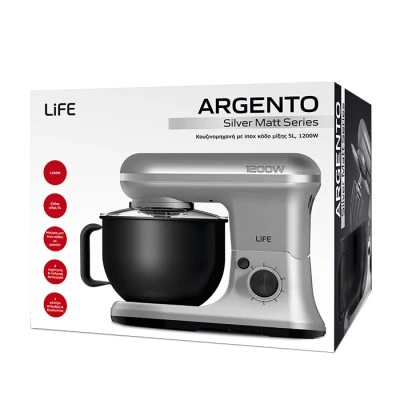 Κουζινομηχανή LIFE ARGENTO Silver Matt Series 1200W με inox κάδο μίξης 5L