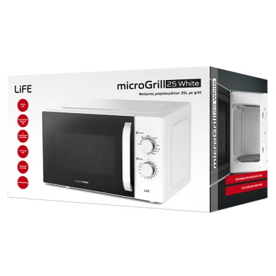 Φούρνος μικροκυμάτων LiFE microGrill 25 White 25L με grill, λειτουργία απόψυξης, 9 προγράμματα και ισχύ έως 1320W σε λευκό χρώμα