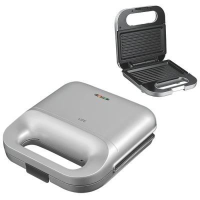 Τοστιέρα LiFE DELI Silver Matt 750W με αντικολλητικές grill πλάκες για 2 τοστ, cool-touch λαβή και ματ ασημί χρώμα
