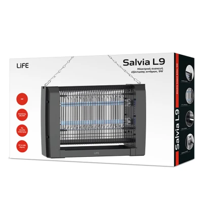 Ηλεκτρική συσκευή εξόντωσης εντόμων LiFE Salvia L9 9W με UV-A LED λάμπες και αλυσίδα ανάρτησης σε μαύρο χρώμα