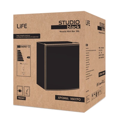 Ψυγείο mini bar LiFE STUDIO black 36L ενεργειακής κλάσης E με αλλαγή φοράς πόρτας 39dB σε μαύρο χρώμα