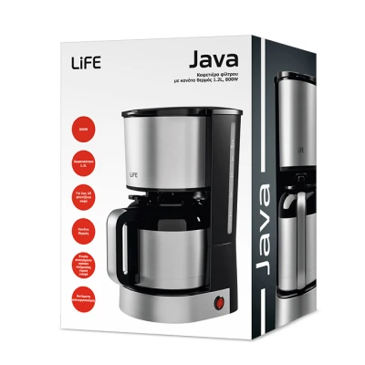 Καφετιέρα φίλτρου LiFE Java με κανάτα θερμός 1.2L 800W σε ασημί-μαύρο