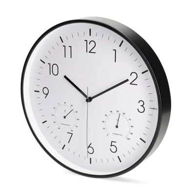 Ρολόι τοίχου Nedis 233-2870 αθόρυβο quartz 30cm με θερμόμετρο και υγρόμετρο σε μαύρο/λευκό χρώμα Ρολόι τοίχου Nedis 233-2870 αθόρυβο quartz 30cm με θερμόμετρο και υγρόμετρο σε μαύρο/λευκό χρώμα
