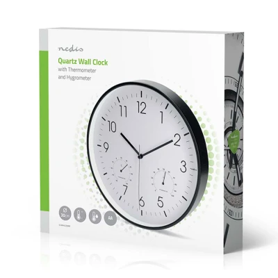 Ρολόι τοίχου Nedis 233-2870 αθόρυβο quartz 30cm με θερμόμετρο και υγρόμετρο σε μαύρο/λευκό χρώμα Ρολόι τοίχου Nedis 233-2870 αθόρυβο quartz 30cm με θερμόμετρο και υγρόμετρο σε μαύρο/λευκό χρώμα