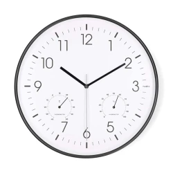 Ρολόι τοίχου Nedis 233-2870 αθόρυβο quartz 30cm με θερμόμετρο και υγρόμετρο σε μαύρο/λευκό χρώμα