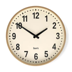 Ρολόι τοίχου Nedis quartz 30cm αθόρυβης λειτουργίας με ξύλινο πλαίσιο σε μπεζ χρώμα