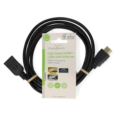 Καλώδιο προέκτασης HDMI High Speed with Ethernet 2m αρσενικό-θηλυκό με επίχρυσες επαφές μαύρο 233-2884 Καλώδιο προέκτασης HDMI High Speed with Ethernet 2m αρσενικό-θηλυκό με επίχρυσες επαφές μαύρο 233-2884