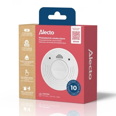 Ανιχνευτής καπνού ALECTO SD1010 με διάρκεια μπαταρίας έως και 10 χρόνια, σειρήνα 85dB και ειδοποίηση χαμηλής μπαταρίας. Ανιχνευτής καπνού ALECTO SD1010 με διάρκεια μπαταρίας έως και 10 χρόνια, σειρήνα 85dB και ειδοποίηση χαμηλής μπαταρίας.