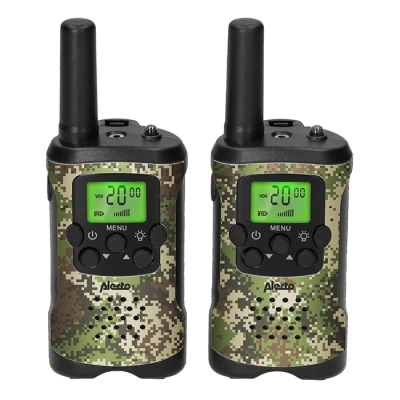 Walkie talkie Alecto FR115CAMO με εμβέλεια έως 7 km, 8 κανάλια, λειτουργία VOX, ενσωματωμένο φακό και χρώμα παραλλαγής Walkie talkie Alecto FR115CAMO με εμβέλεια έως 7 km, 8 κανάλια, λειτουργία VOX, ενσωματωμένο φακό και χρώμα παραλλαγής