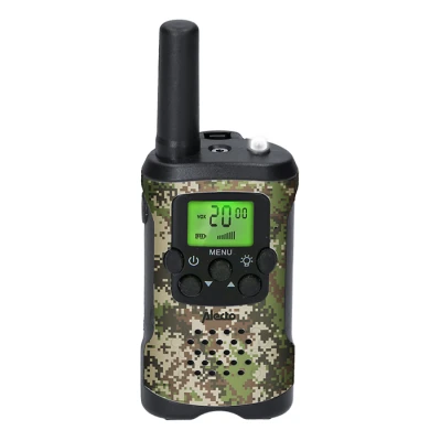Walkie talkie Alecto FR115CAMO με εμβέλεια έως 7 km, 8 κανάλια, λειτουργία VOX, ενσωματωμένο φακό και χρώμα παραλλαγής Walkie talkie Alecto FR115CAMO με εμβέλεια έως 7 km, 8 κανάλια, λειτουργία VOX, ενσωματωμένο φακό και χρώμα παραλλαγής