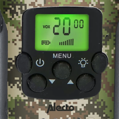 Walkie talkie Alecto FR115CAMO με εμβέλεια έως 7 km, 8 κανάλια, λειτουργία VOX, ενσωματωμένο φακό και χρώμα παραλλαγής Walkie talkie Alecto FR115CAMO με εμβέλεια έως 7 km, 8 κανάλια, λειτουργία VOX, ενσωματωμένο φακό και χρώμα παραλλαγής