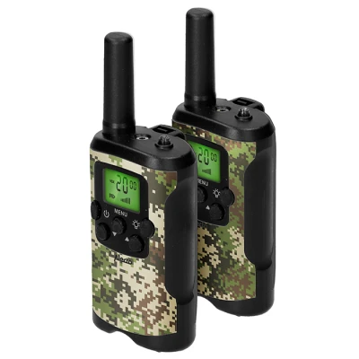 Walkie talkie Alecto FR115CAMO με εμβέλεια έως 7 km, 8 κανάλια, λειτουργία VOX, ενσωματωμένο φακό και χρώμα παραλλαγής Walkie talkie Alecto FR115CAMO με εμβέλεια έως 7 km, 8 κανάλια, λειτουργία VOX, ενσωματωμένο φακό και χρώμα παραλλαγής