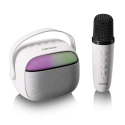 Ηχείο Bluetooth Lenco BTC-020 με ασύρματο μικρόφωνο καραόκε, RGB φωτισμό, Bluetooth 5.3 και λευκό χρώμα