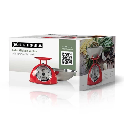 Αναλογική ρετρό ζυγαριά κουζίνας Melissa 248-0005 έως 5kg με ακρίβεια 25g και ανοξείδωτο μπολ σε κόκκινο χρώμα