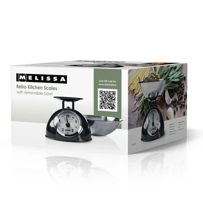 Αναλογική ζυγαριά κουζίνας Melissa 248-0006 5kg με αποσπώμενο ανοξείδωτο μπολ και ρετρό σχεδίαση σε μαύρο χρώμα