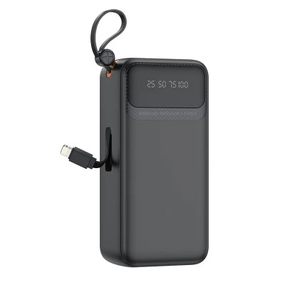 Power Bank 30.000mAh XO PR280 με 4 ενσωματωμένα καλώδια 1xUSB-Α, 1xUSB Type-C + 1xMicro USB + 1xLightning 10W μαύρο 148x71x44.5mm