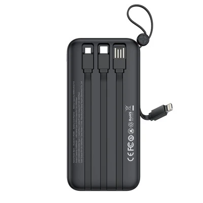 Power Bank 30.000mAh XO PR280 με 4 ενσωματωμένα καλώδια 1xUSB-Α, 1xUSB Type-C + 1xMicro USB + 1xLightning 10W μαύρο 148x71x44.5mm