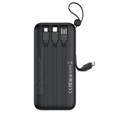 Power Bank 10000mAh XO PR278 με 4 ενσωματωμένα καλώδια 1xUSB-Α, 1xUSB Type-C + 1xMicro USB + 1xLightning 71x20x145.5mm