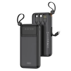 Power Bank 10000mAh XO PR278 με 4 ενσωματωμένα καλώδια 1xUSB-Α, 1xUSB Type-C + 1xMicro USB + 1xLightning 71x20x145.5mm