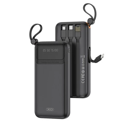 Power Bank 10000mAh XO PR278 με 4 ενσωματωμένα καλώδια 1xUSB-Α, 1xUSB Type-C + 1xMicro USB + 1xLightning 71x20x145.5mm