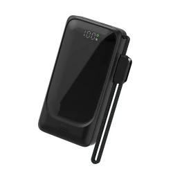 Powerbank 10.000mAh 22.5W με 2 θύρες USB-A και USB-C, ενσωματωμένο καλώδιο Type-C, πρίζα AC και LED οθόνη, μαύρο, 249-0112