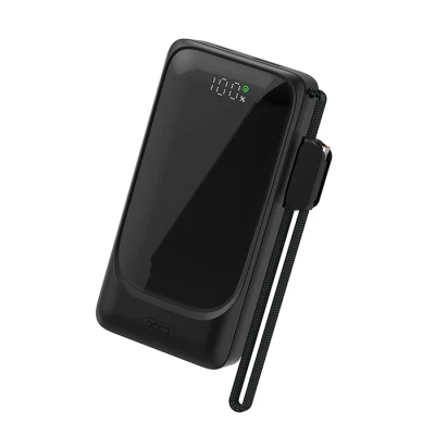 Powerbank 10.000mAh 22.5W με 2 θύρες USB-A και USB-C, ενσωματωμένο καλώδιο Type-C, πρίζα AC και LED οθόνη, μαύρο, 249-0112