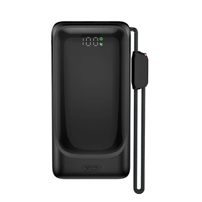 Powerbank 10.000mAh 22.5W με 2 θύρες USB-A και USB-C, ενσωματωμένο καλώδιο Type-C, πρίζα AC και LED οθόνη, μαύρο, 249-0112
