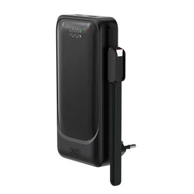 Powerbank 10.000mAh 22.5W με 2 θύρες USB-A και USB-C, ενσωματωμένο καλώδιο Type-C, πρίζα AC και LED οθόνη, μαύρο, 249-0112