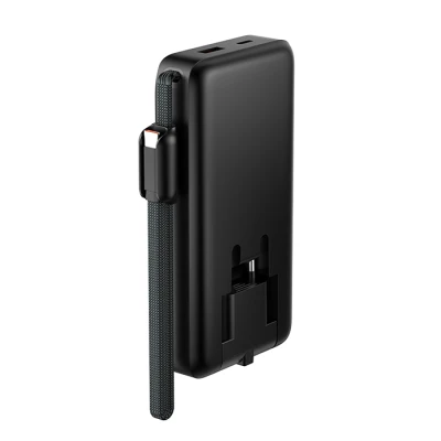 Powerbank 10.000mAh 22.5W με 2 θύρες USB-A και USB-C, ενσωματωμένο καλώδιο Type-C, πρίζα AC και LED οθόνη, μαύρο, 249-0112