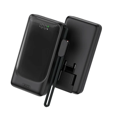 Powerbank 10.000mAh 22.5W με 2 θύρες USB-A και USB-C, ενσωματωμένο καλώδιο Type-C, πρίζα AC και LED οθόνη, μαύρο, 249-0112