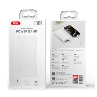 Powerbank 10.000 mAh με 3 θύρες USB-A και USB-C 10W σε λευκό χρώμα