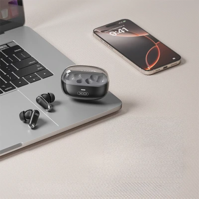Bluetooth ασύρματα ακουστικά handsfree in-ear με ακύρωση θορύβου ANC και θήκη φόρτισης, μαύρα Bluetooth ασύρματα ακουστικά handsfree in-ear με ακύρωση θορύβου ANC και θήκη φόρτισης, μαύρα
