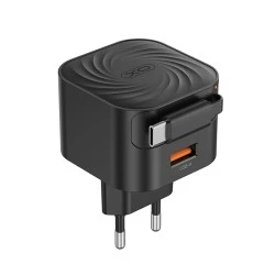 Φορτιστής XO L165 με θύρα USB-A και ενσωματωμένο καλώδιο Type-C 20W μαύρος