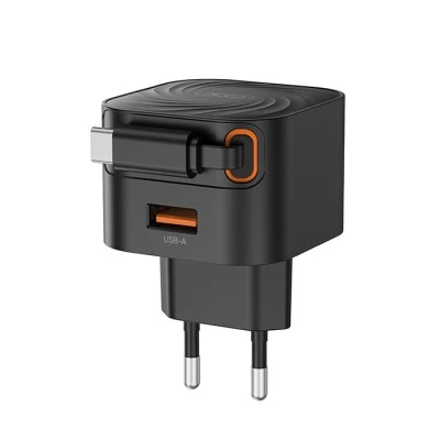Φορτιστής XO L165 με θύρα USB-A και ενσωματωμένο καλώδιο Type-C 20W μαύρος