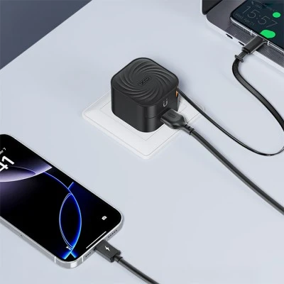 Φορτιστής XO L165 με θύρα USB-A και ενσωματωμένο καλώδιο Type-C 20W μαύρος