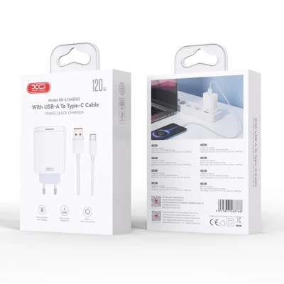 Universal φορτιστής 120W XO L164 με 1 έξοδο USB-A και αποσπώμενο καλώδιο USB-A - USB type-C λευκός