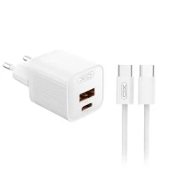 Universal φορτιστής PD20W XO L147 με 2 εξόδους 1xUSB-A & 1xUSB-C και αποσπώμενο καλώδιο USB type-C  λευκός