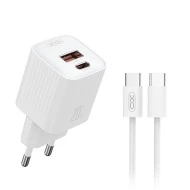 Universal φορτιστής PD20W XO L147 με 2 εξόδους 1xUSB-A & 1xUSB-C και αποσπώμενο καλώδιο USB type-C  λευκός