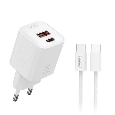 Universal φορτιστής PD20W XO L147 με 2 εξόδους 1xUSB-A & 1xUSB-C και αποσπώμενο καλώδιο USB type-C  λευκός