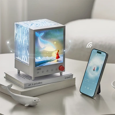 Φωτιστικό ηχείο με εφέ τύπου Aurora Bluetooth 5.3 5W και μπαταρία 1200mAh λευκό Φωτιστικό ηχείο με εφέ τύπου Aurora Bluetooth 5.3 5W και μπαταρία 1200mAh λευκό