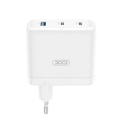 Universal φορτιστής GaN 100W με 3 εξόδους 2x USB-C και 1x USB-A, fast charging, σε λευκό χρώμα