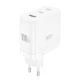 Universal φορτιστής GaN 100W με 3 εξόδους 2x USB-C και 1x USB-A, fast charging, σε λευκό χρώμα