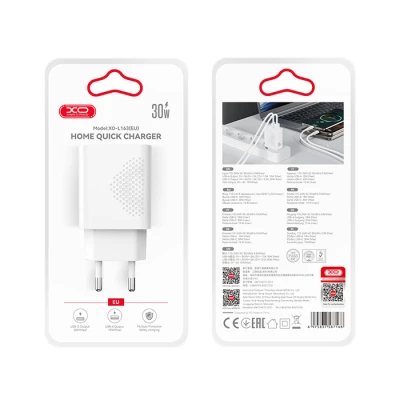 Φορτιστής τοίχου 2 θυρών USB-A & USB-C PD30W/QC18W με γρήγορη φόρτιση σε λευκό χρώμα