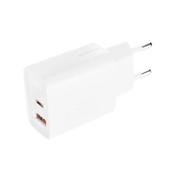 Φορτιστής τοίχου 2 θυρών USB-A & USB-C PD30W/QC18W με γρήγορη φόρτιση σε λευκό χρώμα