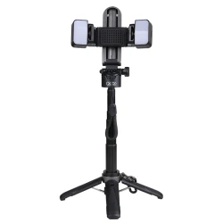 Πολυμορφικό Bluetooth selfie stick με τρίποδο, αποσπώμενο τηλεχειριστήριο και 2 επαναφορτιζόμενα φώτα, 41εκ, μαύρο